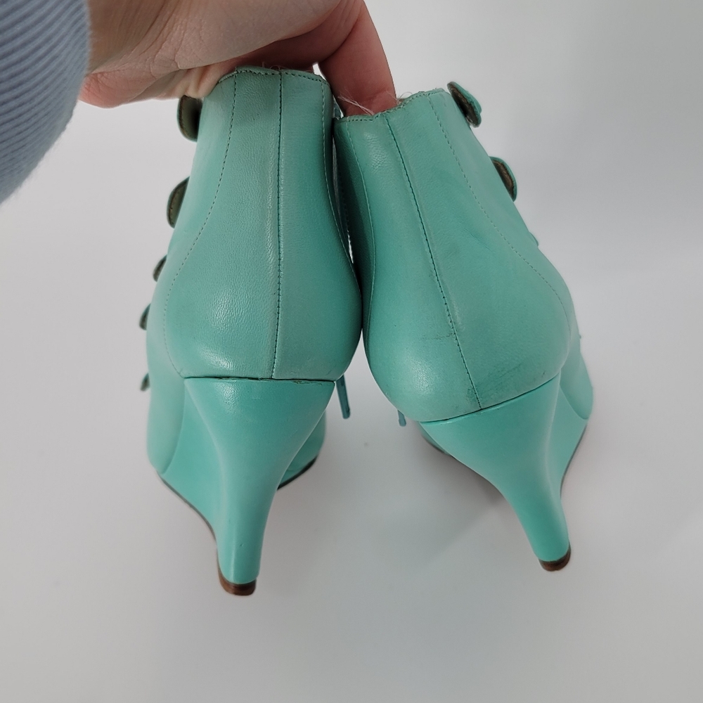 Oscar de la Renta Blue Strappy Dakota Nappa Wedge Sandals Size 35.5 - Picture 12 of 14